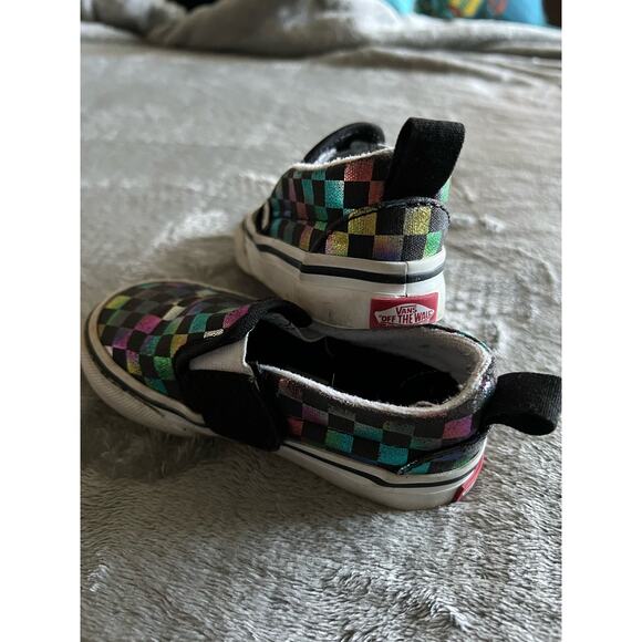 Vans Slip-On Shoes Girls Size 6 Iridescent/Black Checkerboard US Toddler - Picture 8 of 11